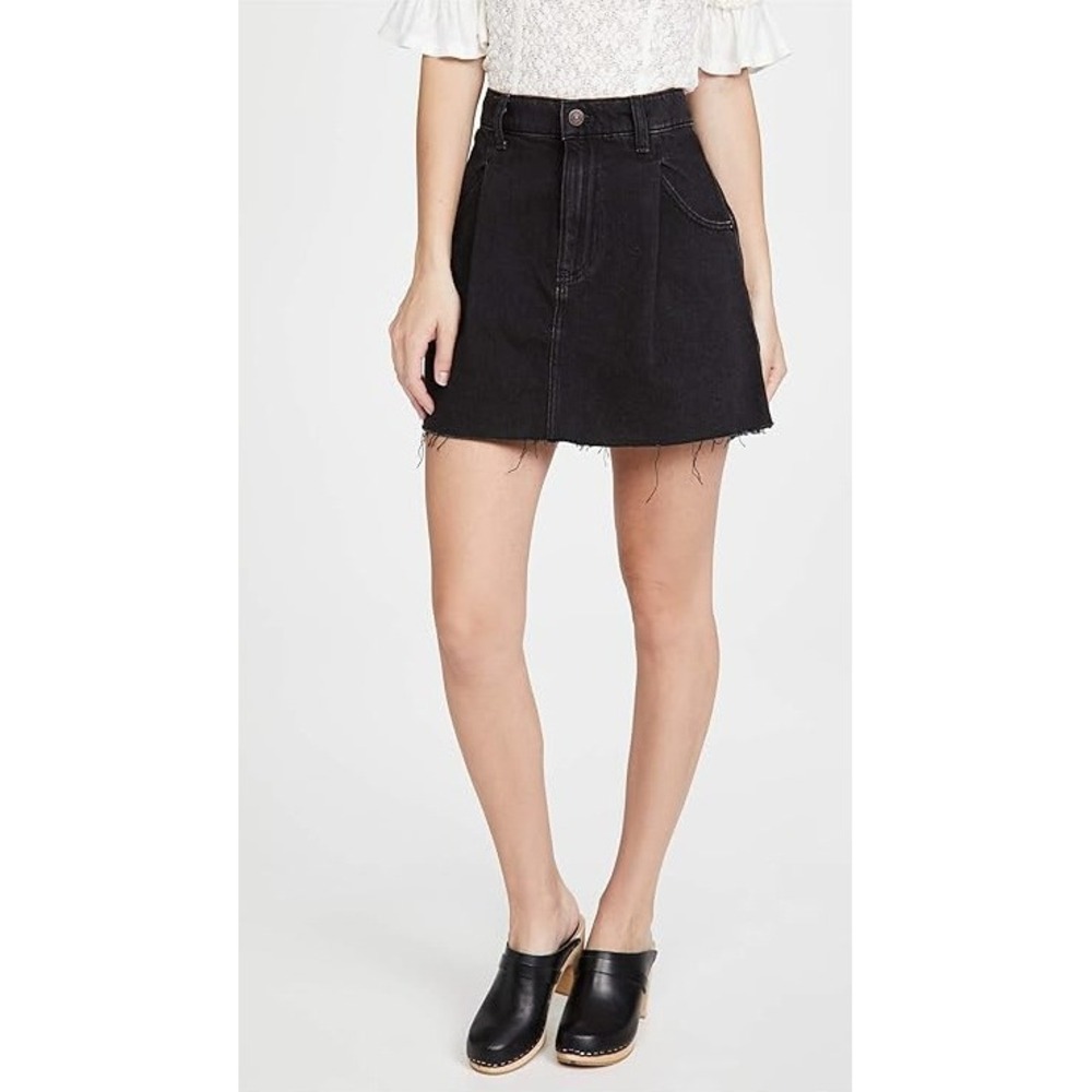 Free People Cosmico Flirt Cutoff Pleated Denim Mini Skirt A Line Rain‎ Black 25